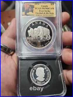PCGS PR70 ROSE TONED! 2014 Canada $20 The Bison-Bull and His Mate Silver Coin PCGS PR70 ROSE TONED! 2014 Canada $20 The Bison-Bull and His Mate Silver Coin