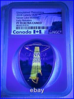 PF70 Falcon Lake UFO Incident (2018) 1oz Silver Coin, Canada, with Blacklight