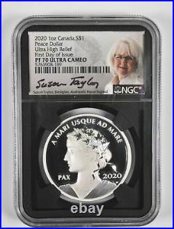 PF70 UCAM 2020 Canada Dollar $1 1 Oz Silver Peace High Relief FDOI NGC 1432