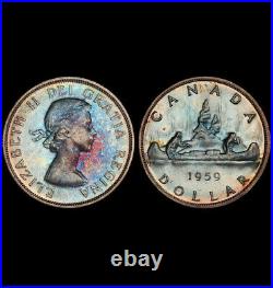 PL64 1959 $1 Canada Silver Voyageur Dollar, PCGS Secure- Pretty Blue Toned