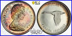 PL65CAM 1967 $1 Canada Goose Silver Proof Dollar, PCGS Secure- Rainbow Toned