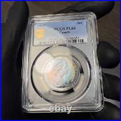 PL66 1967 Canada Wolf Silver Fifty Cents Proof, PCGS Secure- Rainbow Toned