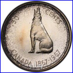 PL66 1967 Canada Wolf Silver Fifty Cents Proof, PCGS Secure- Rainbow Toned