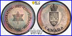 PL67 1967 Canada Silver Centennial Proof Medal, PCGS Secure- Rainbow Toned