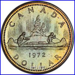 PL67 1972 $1 Canada Voyageur Silver Dollar, PCGS Secure- Rainbow Toned