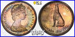 PR66 1967 50C Canada Wolf Silver 50 Cents Proof, PCGS Trueview- Rainbow Toned PR66 1967 50C Canada Wolf Silver 50 Cents Proof, PCGS Trueview- Rainbow Toned