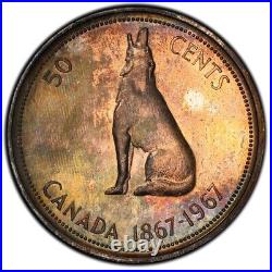 PR66 1967 50C Canada Wolf Silver 50 Cents Proof, PCGS Trueview- Rainbow Toned PR66 1967 50C Canada Wolf Silver 50 Cents Proof, PCGS Trueview- Rainbow Toned