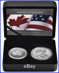 PRIDE OF TWO NATIONS 2019 2 x 1 OZ PURE SILVER COINS RCM CANADA USA OGP