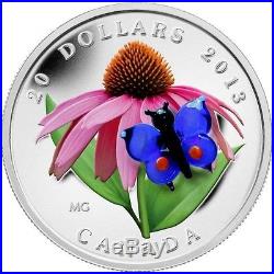 Purple Coneflower Butterfly Silver Coin Venetian Glass Murano $20 Canada 2013