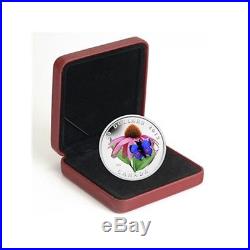 Purple Coneflower Butterfly Silver Coin Venetian Glass Murano $20 Canada 2013