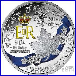 QUEEN ELIZABETH II 90th Birthday Anniversaire Silver Coin 20$ Canada 2016