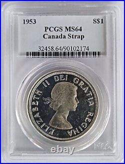 Queen Elizabeth II 1953 Canada $1 Silver Dollar Strap PCGS MS64 Choice Unc Coin