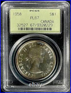 RARE 1958 Canada Silver Dollar Cameo PCGS PL-67 KM 55