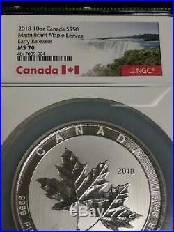 Rare 2018 Canada 10oz Silver $50 Magnificent Maple Leaves NGC MS70 Early Release