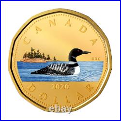 Rare Canada Silver $1 Special Dollar Coin Loonie Coloured Gold Plated, 2020