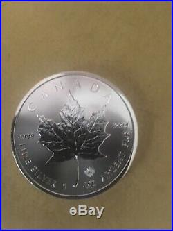 Roll/Tube of 25 2015 Canada 1 Oz $5 Silver Maple Leaf Coin. 9999 Fine Gem BU