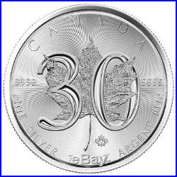 Roll of 25 2018 Canada 1 oz Silver Maple Leaf 30th Anniv. $5 Coins BU SKU52821