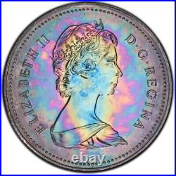 SP64 1982 $1 Canada Silver Proof Dollar, PCGS Trueview- Vivid Rainbow Toned
