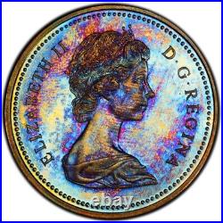 SP65 1971 $1 Canada Silver BC Commem Dollar, PCGS Secure- Pretty Rainbow Toned