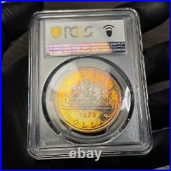 SP65 1972 Canada Voyageur Silver Dollar, PCGS Trueview- Rainbow Toned