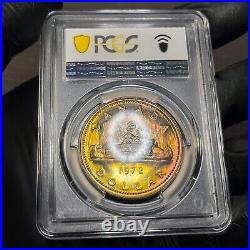 SP65 1972 Canada Voyageur Silver Dollar, PCGS Trueview- Rainbow Toned