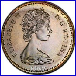 SP65 1973 $1 Canada RCMP Silver Dollar, PCGS Trueview- Rainbow Toned