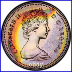 SP65 1980 $1 Canada Arctic Silver Dollar, PCGS Trueview- Rainbow Toned
