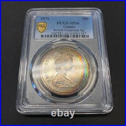 SP66 1971 $1 Canada BC Commem Silver Dollar, PCGS Secure- Pretty Rainbow Toned