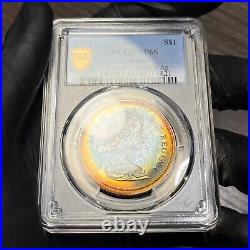 SP66 1971 $1 Canada Silver BC Commem Dollar, PCGS Trueview- Pretty Rainbow Toned