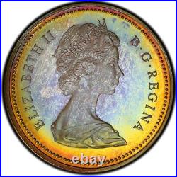 SP66 1971 $1 Canada Silver BC Commem Dollar, PCGS Trueview- Pretty Rainbow Toned