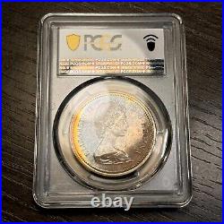 SP66 1972 Canada Voyageur Silver Dollar, PCGS Trueview- Rainbow Toned