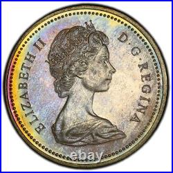 SP66 1972 Canada Voyageur Silver Dollar, PCGS Trueview- Rainbow Toned