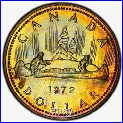 SP66 1972 Canada Voyageur Silver Dollar, PCGS Trueview- Rainbow Toned