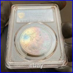 SP66 1975 $1 Canada Calgary Silver Dollar, PCGS Secure- Pretty Rainbow Toned