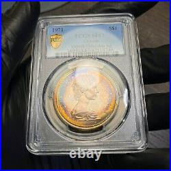 SP67 1971 $1 Canada Silver BC Commem Dollar, PCGS Secure- Pretty Rainbow Toned