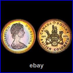 SP67 1971 $1 Canada Silver BC Commem Dollar, PCGS Trueview- Pretty Rainbow Toned