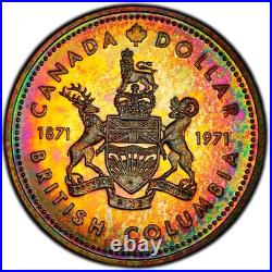 SP67 1971 $1 Canada Silver BC Commem Dollar, PCGS Trueview- Rainbow Toned SP67 1971 $1 Canada Silver BC Commem Dollar, PCGS Trueview- Rainbow Toned