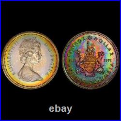 SP67 1971 $1 Canada Silver BC Commem Dollar, PCGS Trueview- Vivid Rainbow Toned