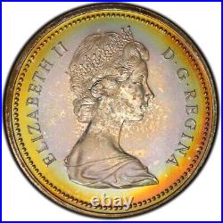 SP67 1971 $1 Canada Silver BC Commem Dollar, PCGS Trueview- Vivid Rainbow Toned