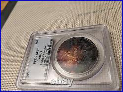 SP67 1971 $1 Canada Silver British Columbia Dollar, PCGS Secure- Rainbow Toned