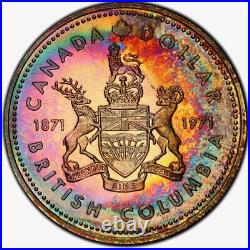SP67 1971 $1 Canada Silver British Columbia Dollar, PCGS Trueview- Rainbow Toned
