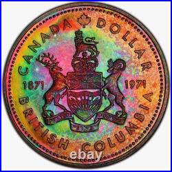 SP67 1971 $1 Canada Silver British Columbia Dollar, PCGS Trueview- Rainbow Toned