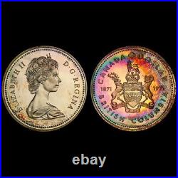 SP67 1971 $1 Canada Silver British Columbia Dollar, PCGS Trueview- Rainbow Toned