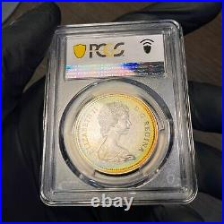 SP67 1971 $1 Canada Silver British Columbia Dollar, PCGS Trueview- Rainbow Toned