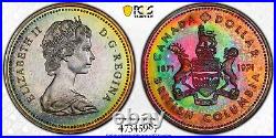 SP67 1971 $1 Canada Silver British Columbia Dollar, PCGS Trueview- Rainbow Toned