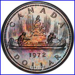 SP67 1972 $1 Canada Silver Voyageur Dollar, PCGS Secure- Pretty Rainbow Toned