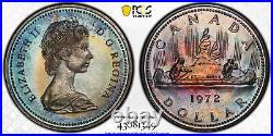 SP67 1972 $1 Canada Silver Voyageur Dollar, PCGS Secure- Pretty Rainbow Toned