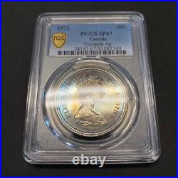 SP67 1972 $1 Canada Silver Voyageur Dollar, PCGS Secure- Pretty Rainbow Toned