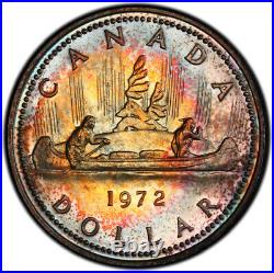 SP67 1972 $1 Canada Silver Voyageur Dollar, PCGS Secure- Vivid Rainbow Toned