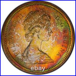 SP67 1972 Canada Voyageur Silver Dollar, PCGS Trueview- Deep Rainbow Toned